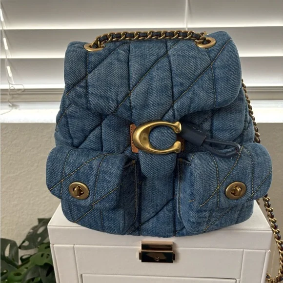 Coach | Bags | Coach Blue Quilted Backpack With Chain Strap  display picture 3